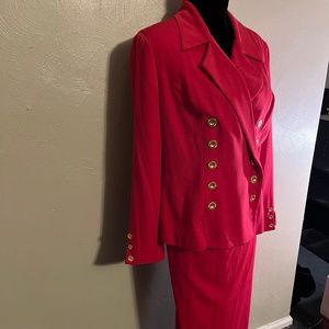 Red double breasted skirt suit